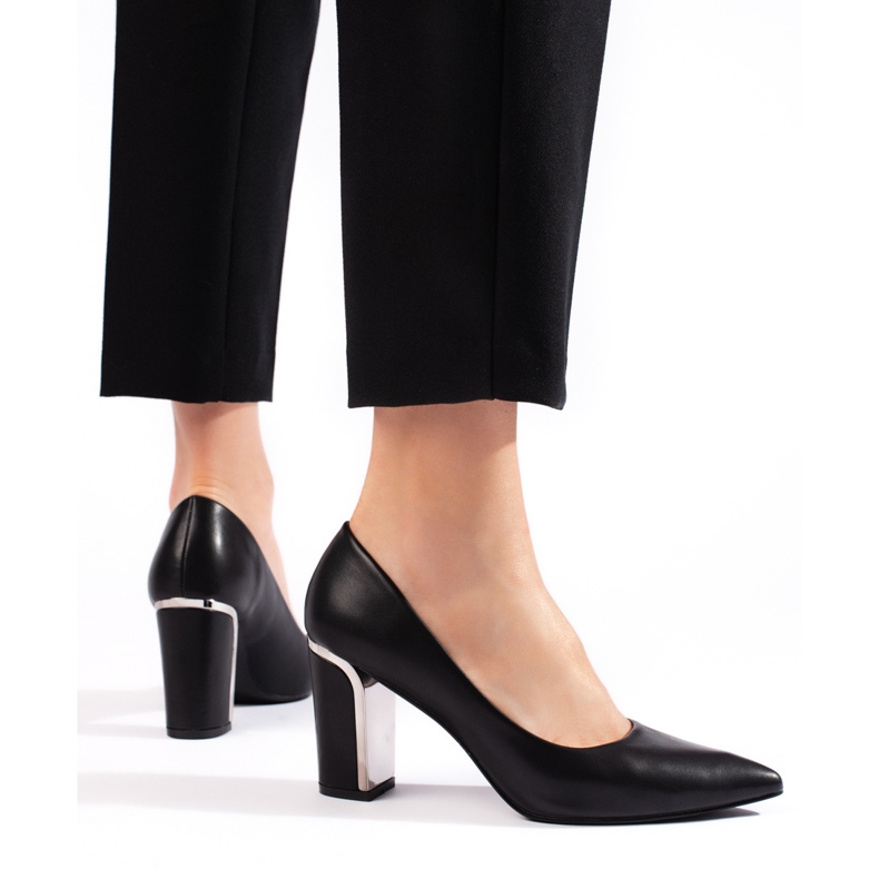 Pompe negre de damă cu toc înalt negru 2