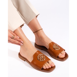 Flip-flops plate pentru damă, în formă de cămilă maro 2