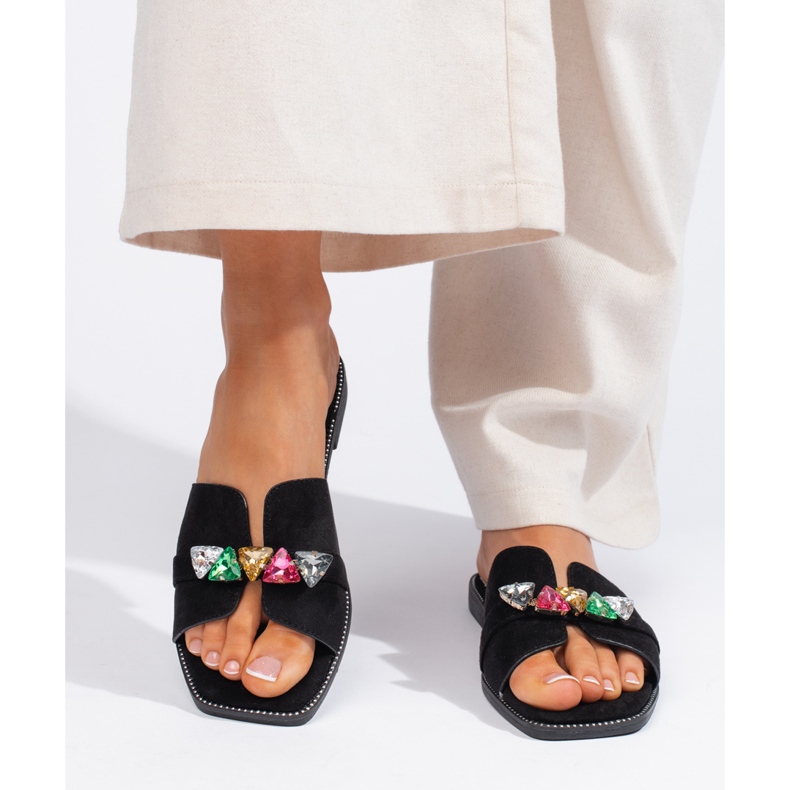 Flip-flops de damă de culoare cu pietre negru 2