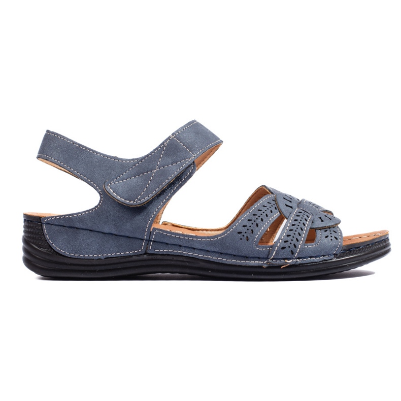 Sandale de damă de culoare albastru deschis cu pană joasă 1