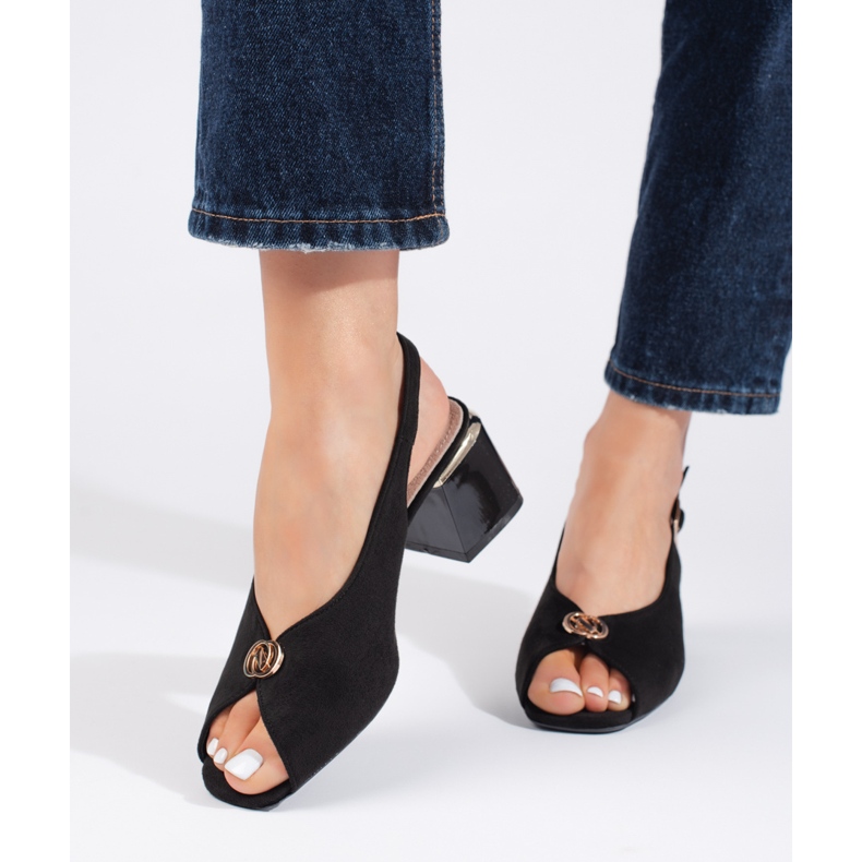 Sandale elegante de piele intoarsa neagra cu toc inalt negru 2