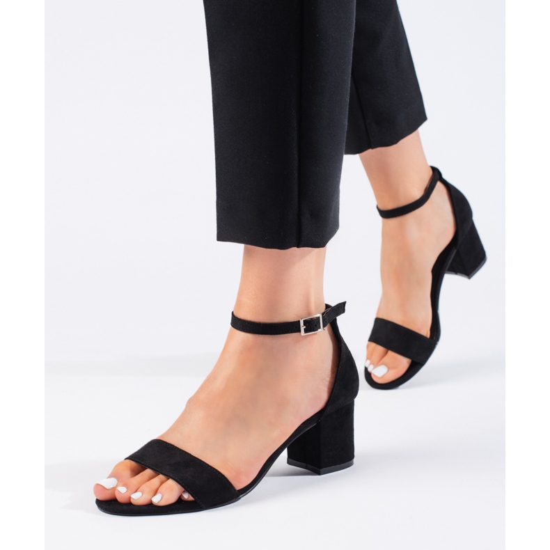 Seastar Sandale negre din piele intoarsa cu toc inalt negru 2