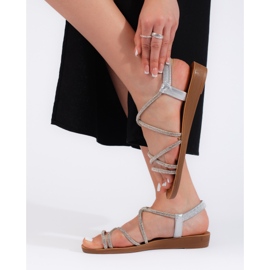 Sandale slip-on argintii cu zirconiu cubic 3