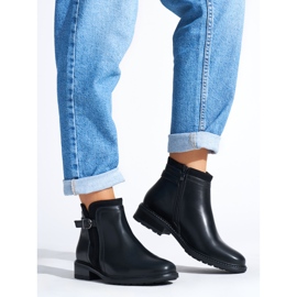 Botine negre de damă cu toc joasă negru 1