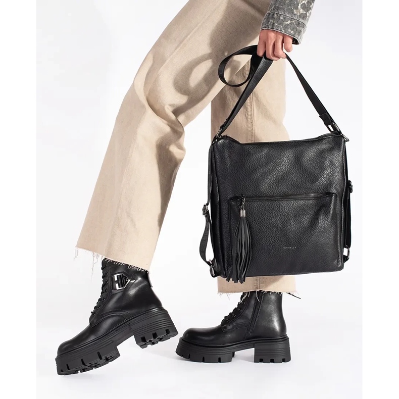 Cizme negre din piele cu talpa groasa negru 2