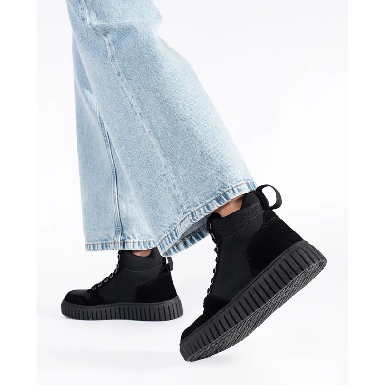 Cizme negre din piele naturala cu talpa groasa in relief negru 1