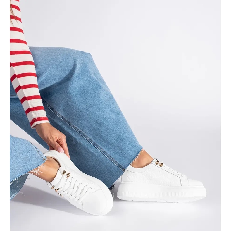 Tenisi albi cu platforma din piele 1