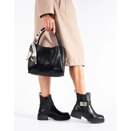 Seastar Botine clasice negre cu curea decorativă negru 1