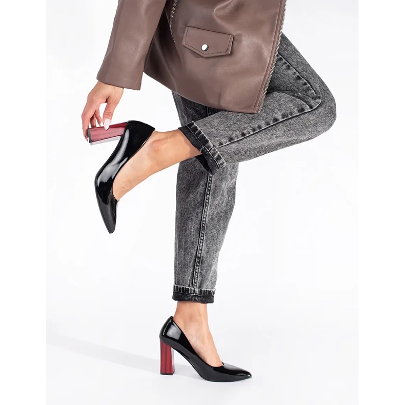 Pompe cu toc înalt, lacuite, elegante negru 1