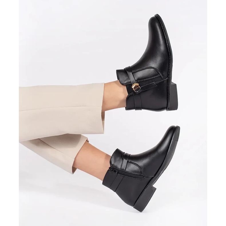 Botine negre de dama cu bareta cu toc joasa negru 1