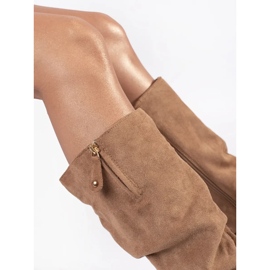 Cizme cu pană de damă din piele intoarsa bej 1