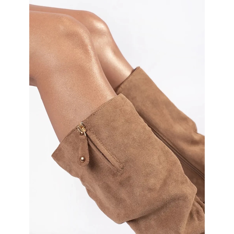 Cizme cu pană de damă din piele intoarsa bej 1