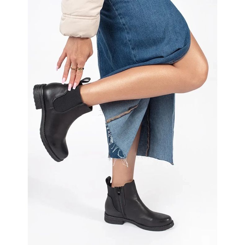 Cizme Chelsea plate negre de damă negru 1