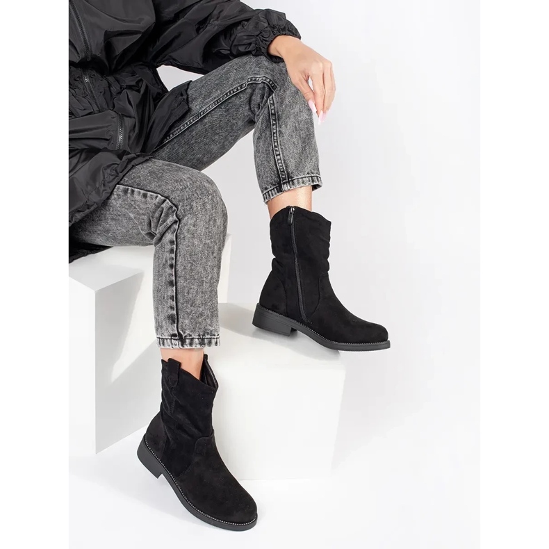 Cizme de cowboy de damă din piele intoarsa neagra negru 2