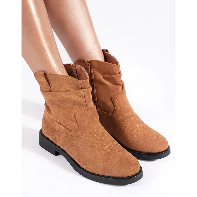 Cizme de cowboy de damă din piele intoarsa maro 2