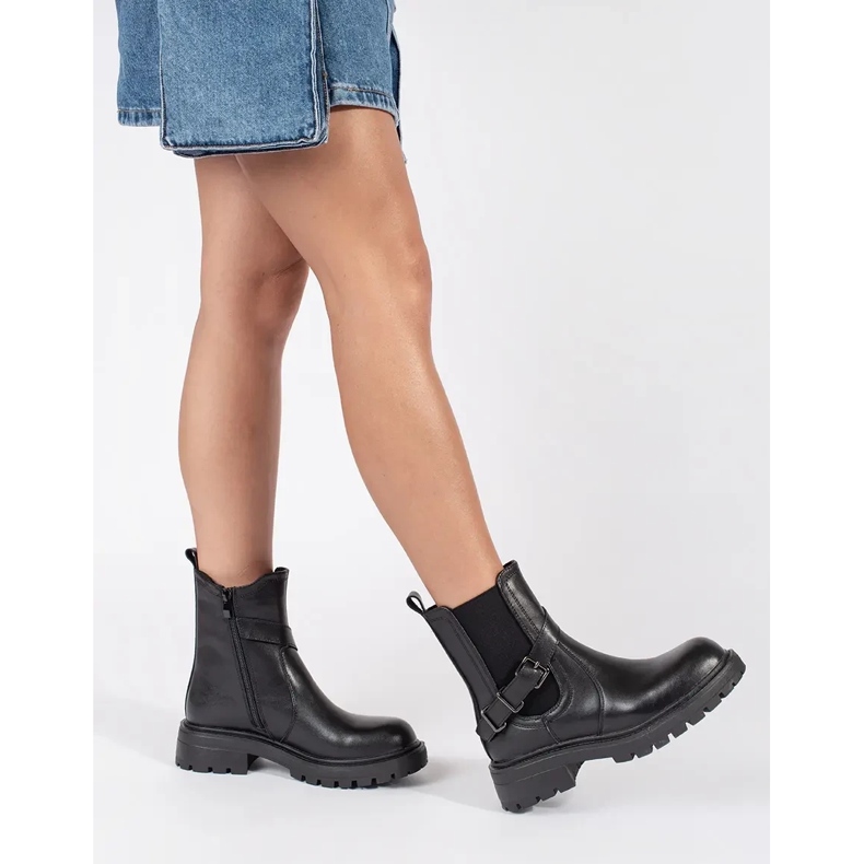 Cizme Chelsea de dama neagra din piele pe platforma Sergio Leone negru 2