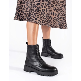 Botine negre de damă cu șireturi pe platforma Sergio Leone negru 1 Botine negre de damă cu șireturi pe platforma Sergio Leone negru 1