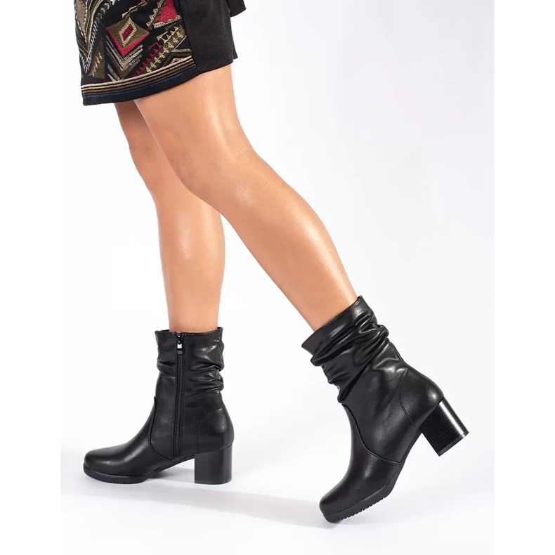 Botine de damă încrețite din piele neagră de la Sergio Leone negru 1