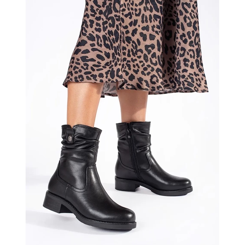 Botine de dama izolate din piele neagra de la Sergio Leone negru 2