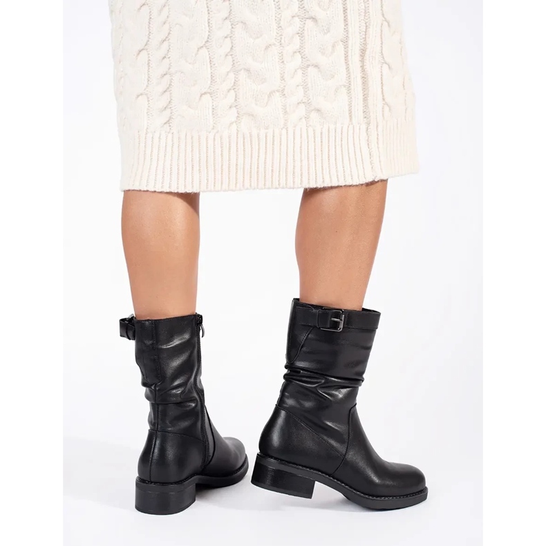 Sergio Leone Botine de dama izolate piele neagra negru 2