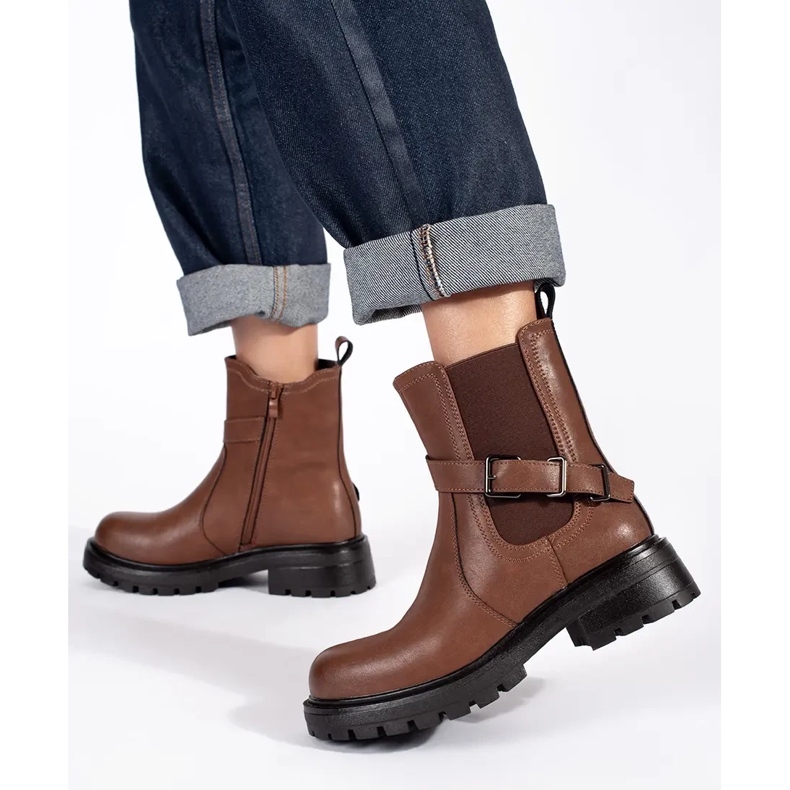 Ghete Chelsea de damă din piele maro cu platformă Sergio Leone 1