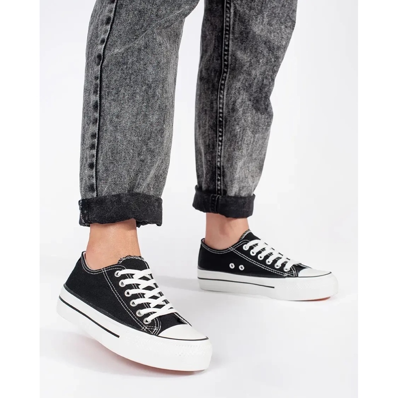 Seastar Tenisi negri clasici de damă cu șireturi, cu platformă negru 1