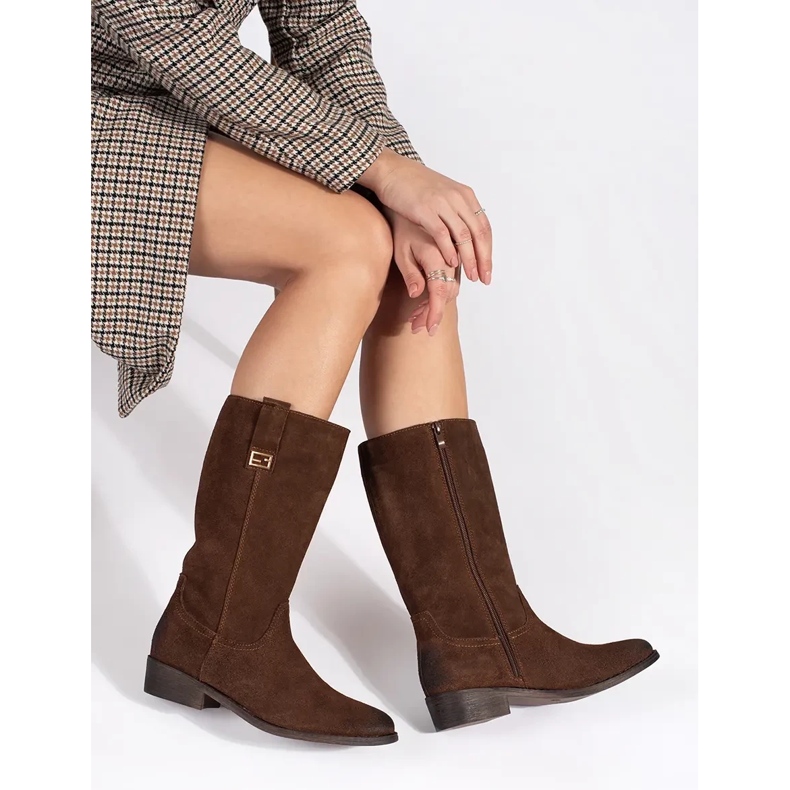 Cizme de cowboy de dama din piele maro cu toc inalt de la Sergio Leone 1