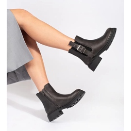 Cizme Chelsea de damă maro închis metalic cu cataramă 1