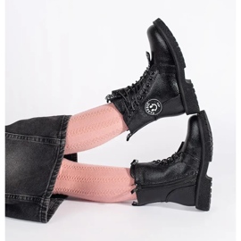 Botine negre cu siret izolate cu blana negru 4