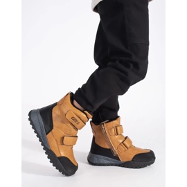 Botine izolate pentru baieti cu Velcro maro 1