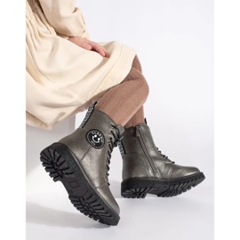 Botine de iarnă, izolate, cu șireturi, pentru fete, gri 4