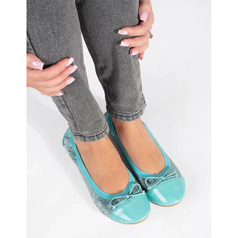 Balerini albaștri cu model de șarpe și fundă albastru 1