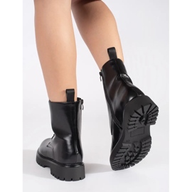 Seastar Cizme de muncitoare de damă negre, netede, cu șireturi negru 2