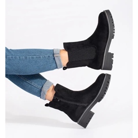 Botine plate negre din piele intoarsa cu insertie elastica negru 1