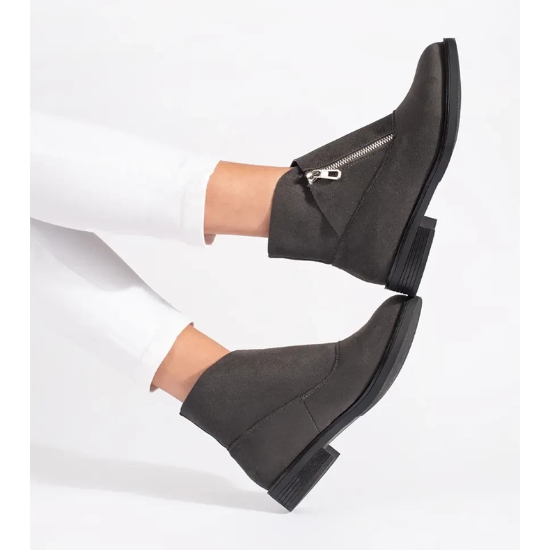 Shelvt Botine plate gri cu fermoar 1