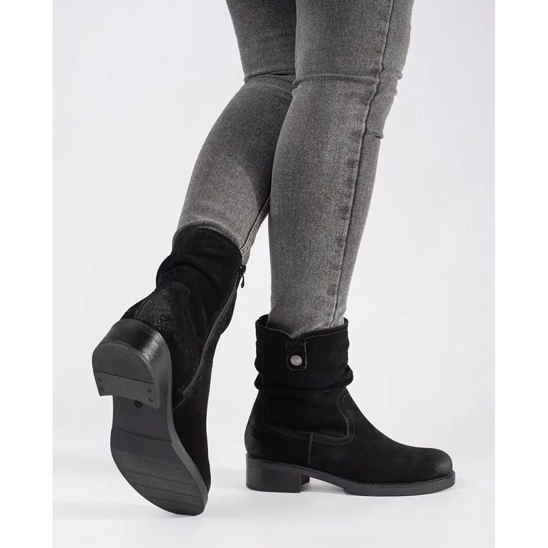 Botine negre cu partea superioară din piele cu volane de Sergio Leone negru 1