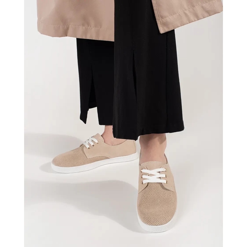 Goodin Adidaje Beige Openwork din piele naturală bej 2