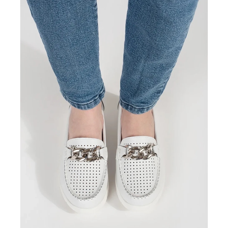 Goodin Plăcile albe din piele cu un lanț pe platformă 1