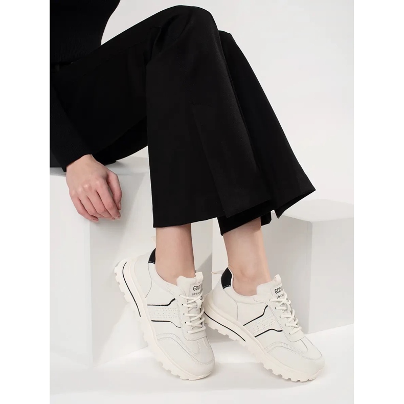 Goodin Pantofi sport din piele pe o talpă groasă alb 2