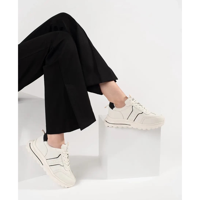 Goodin Pantofi sport din piele pe o talpă groasă alb 1