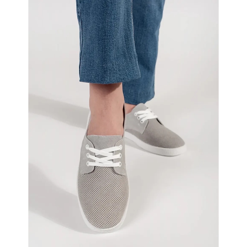 Goodin Adidaje gri deschise din piele naturală din piele naturală 1