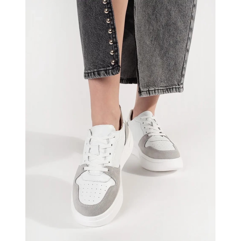 Goodin Tenisi albi din piele pe platformă 2