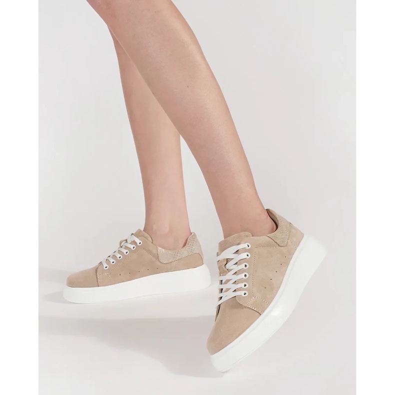 Goodin Adidași din piele bej pe o talpă groasă 2