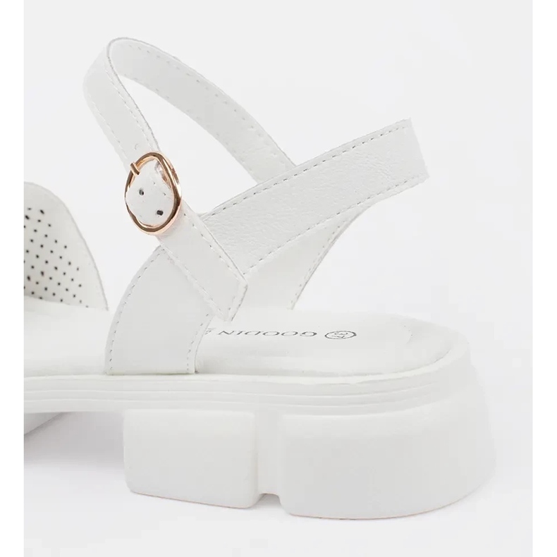 Goodin Sandale albe pentru femei deschise pe platformă cu un ornament 1