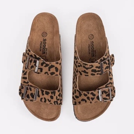 Goodin Papuci din piele pentru femei cu imprimeu leopard maro 2 Goodin Papuci din piele pentru femei cu imprimeu leopard maro 2