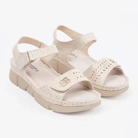 Goodin Sandale Velcro pentru femei bej bej cu un ornament 1