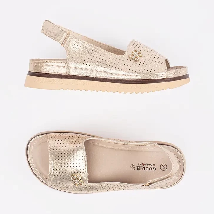 Goodin Sandale de aur moale deschise cu un ornament 1