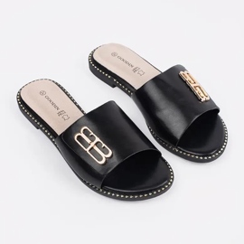 Goodin Papuci pentru femei negre pe o talpă plată cu ornament negru 1