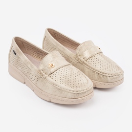 Goodin Golden Openwork Loafers cu un element de aur 3