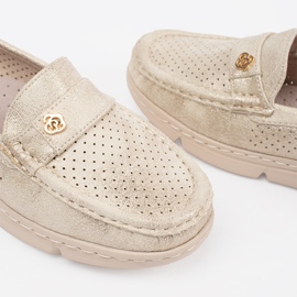 Goodin Golden Openwork Loafers cu un element de aur 5